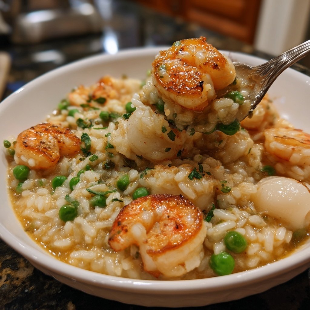 Seafood Risotto with Peas