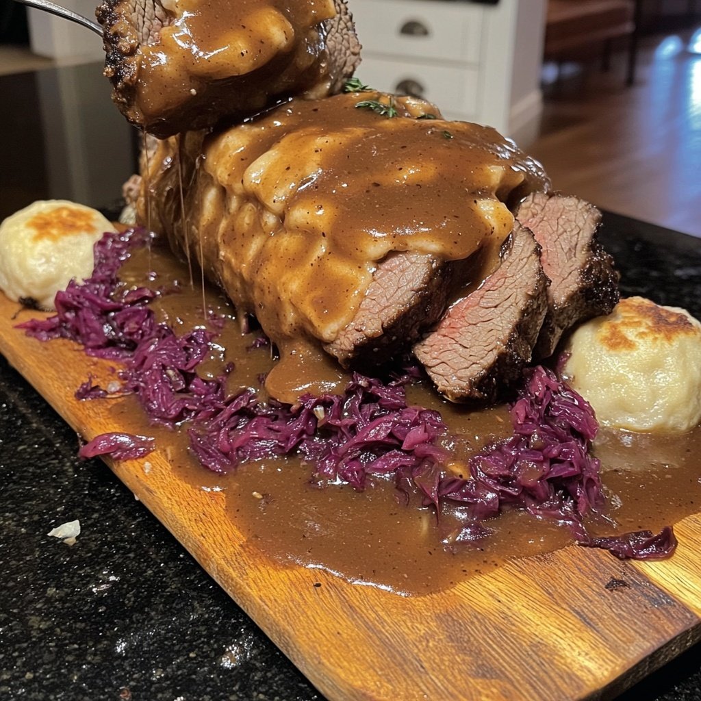 Braised Beef Rouladen with Red Cabbage and Dumplings