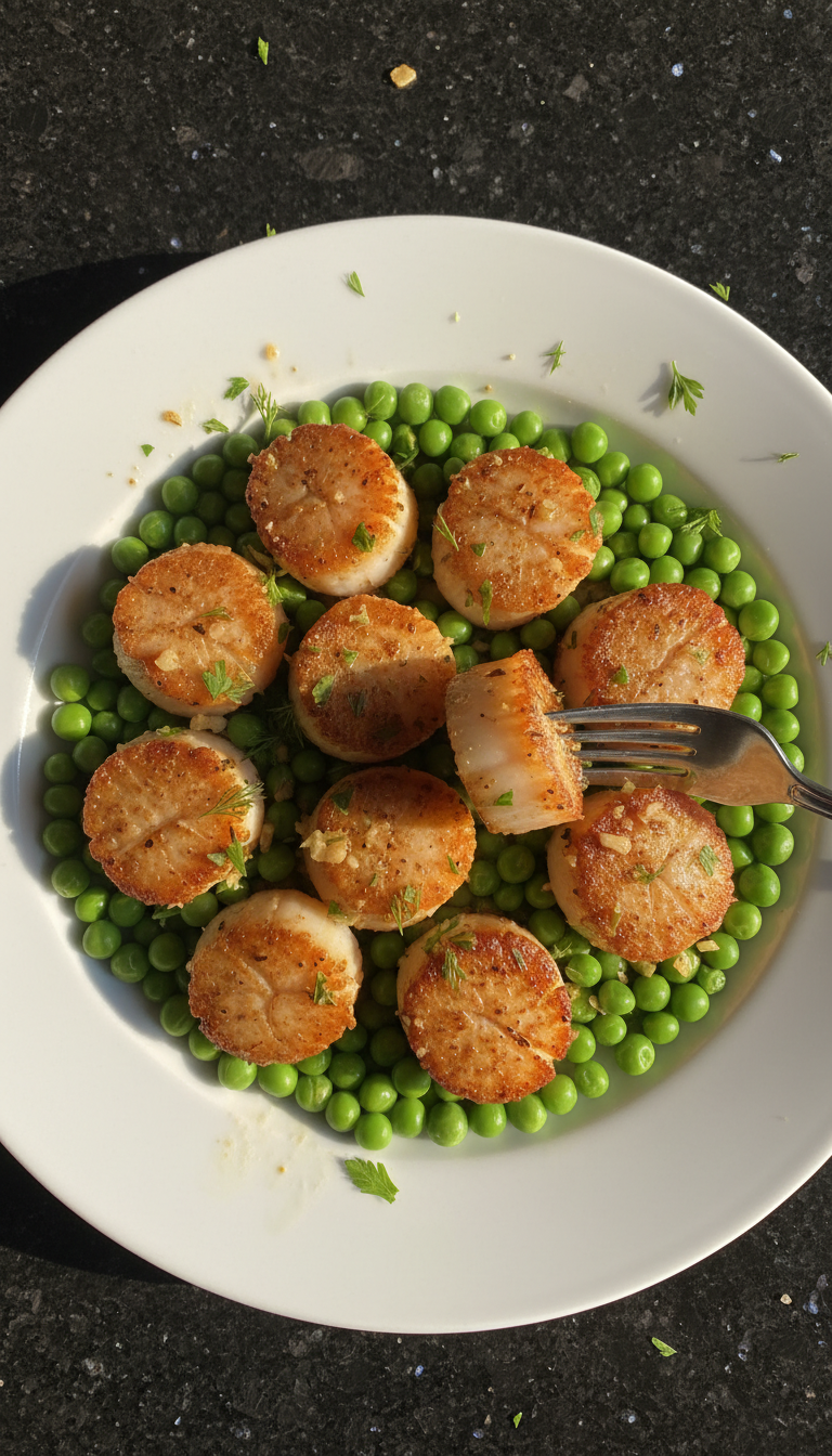Garlic Herb Seared Scallops with Peas