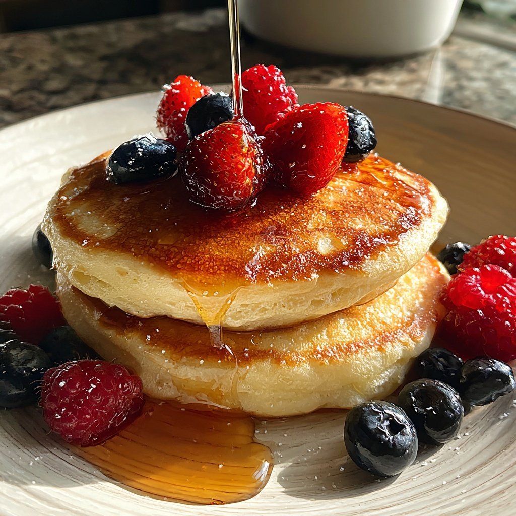 Vanilla Ricotta Pancakes with Maple Syrup​