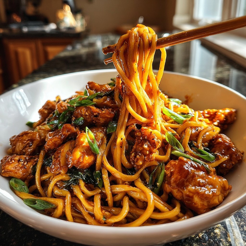 Sticky Garlic Chicken Noodles