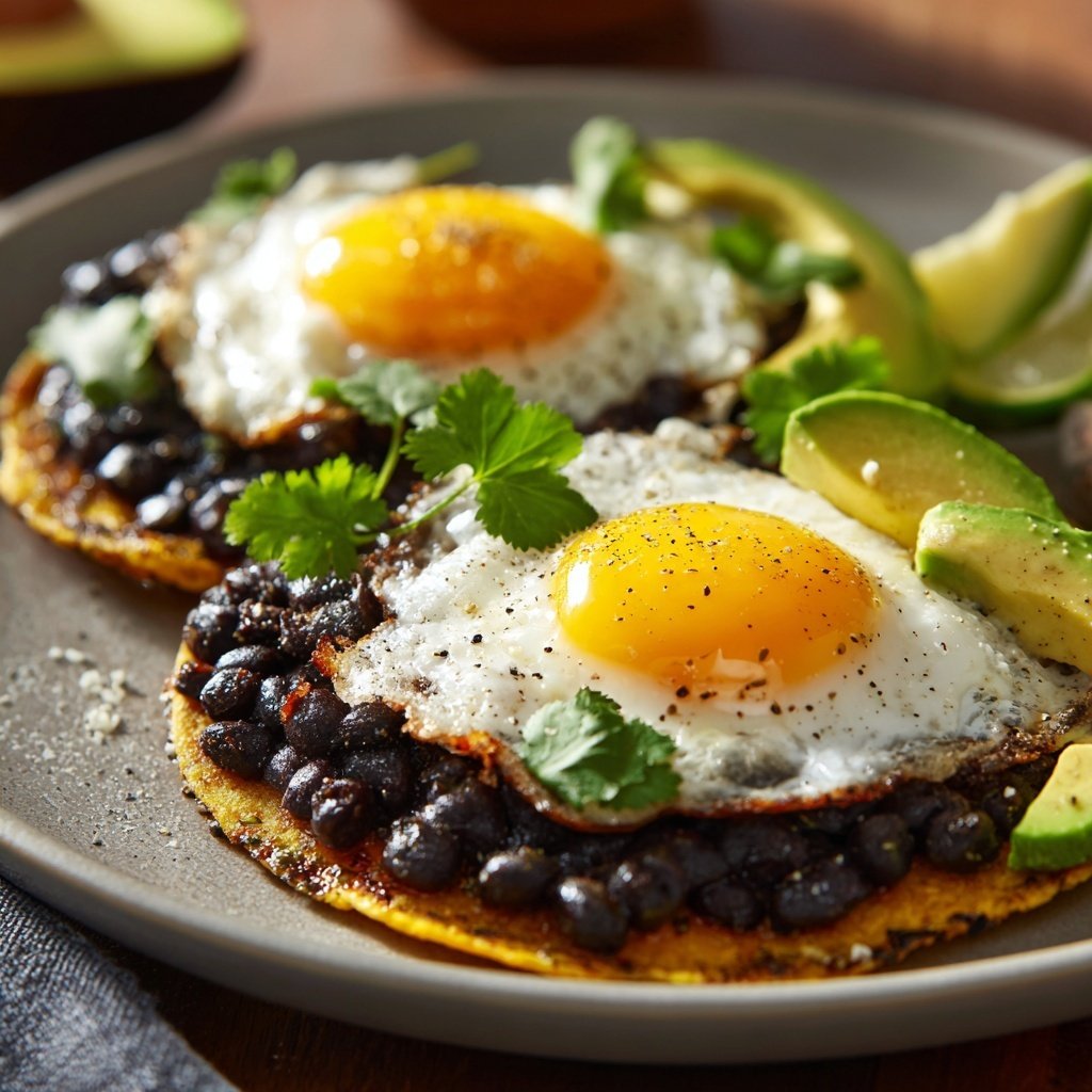 Breakfast Tostadas with Black Beans and Eggs​
