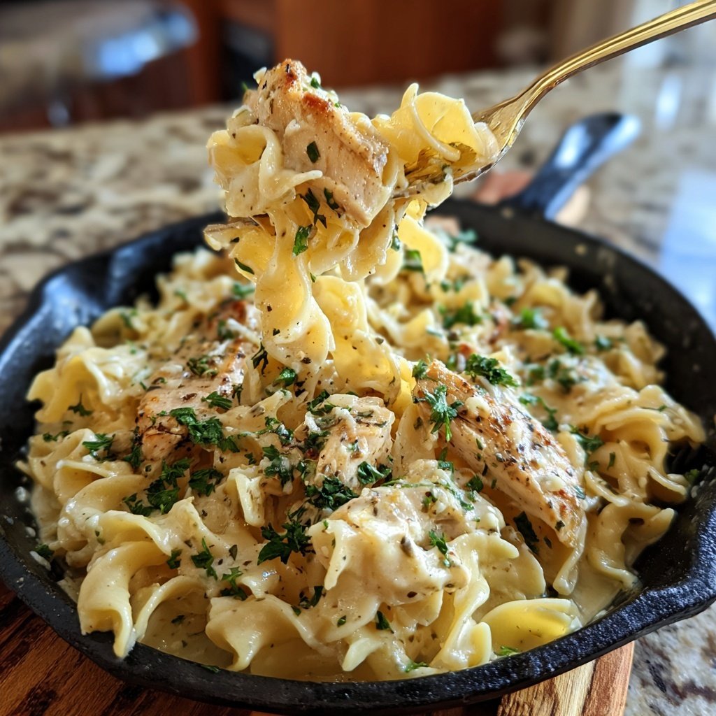 Creamy Garlic Chicken and Noodles Skillet