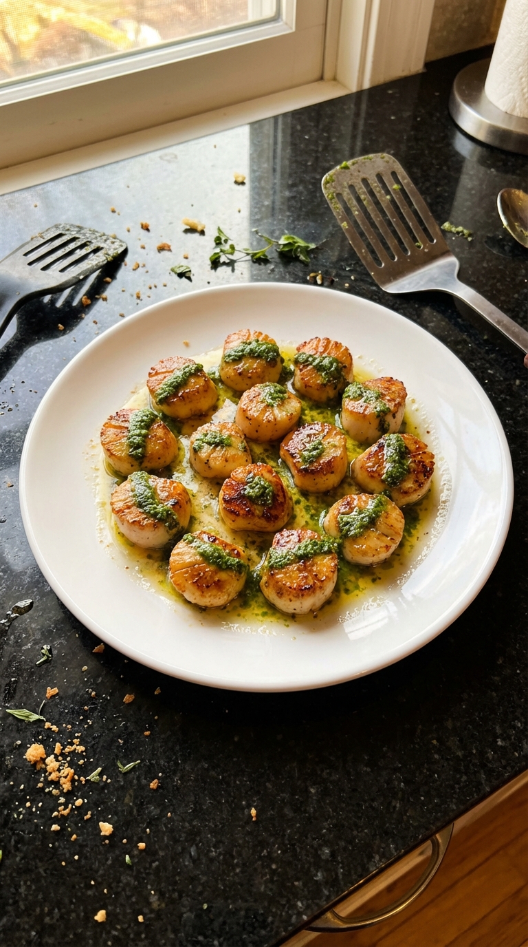 Seared Scallops with Basil Sauce