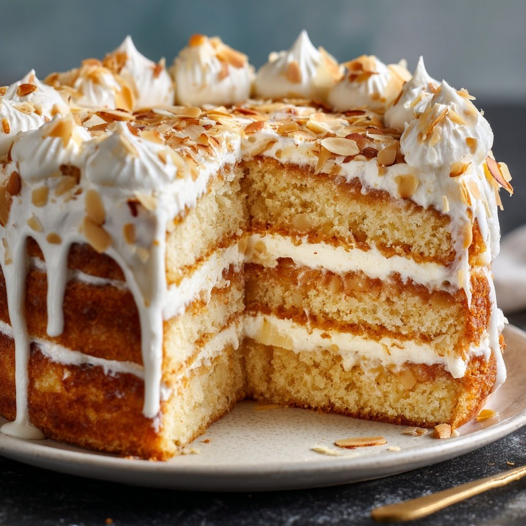 Vanilla Almond Layer Cake with Whipped Frosting