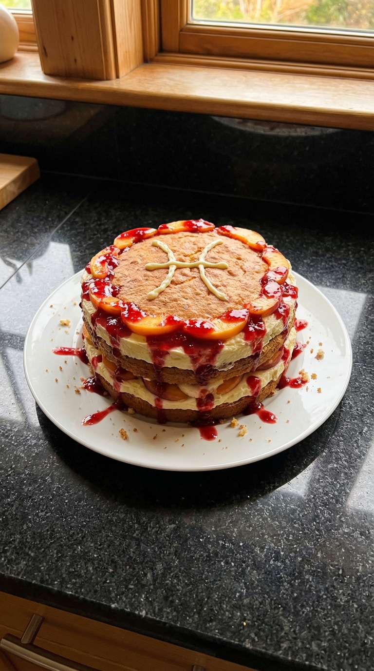 Pisces Peach Melba Cake