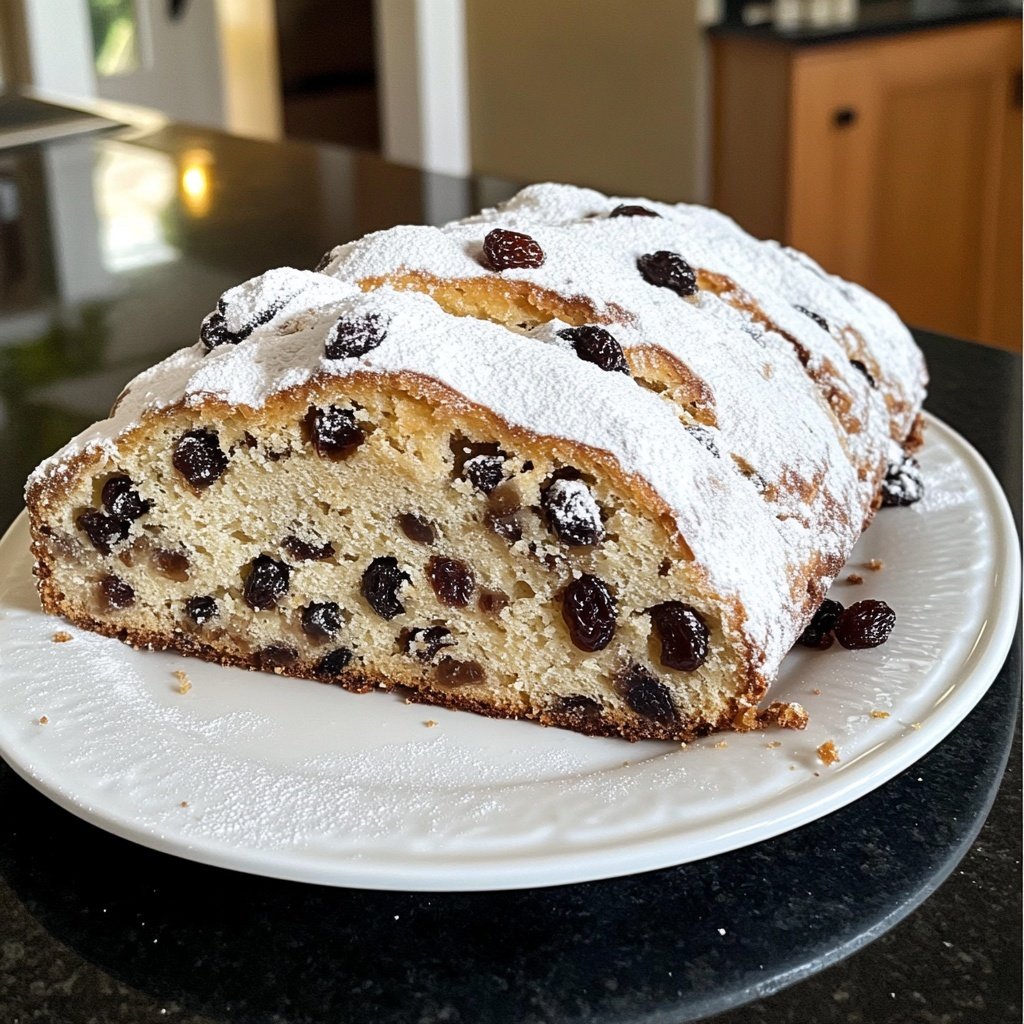 Traditional German Christmas Stollen with Rum-Soaked Raisins