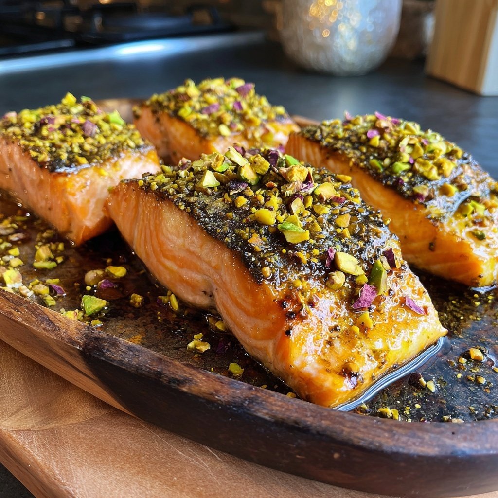 Confit Salmon with Tahini Pistachio